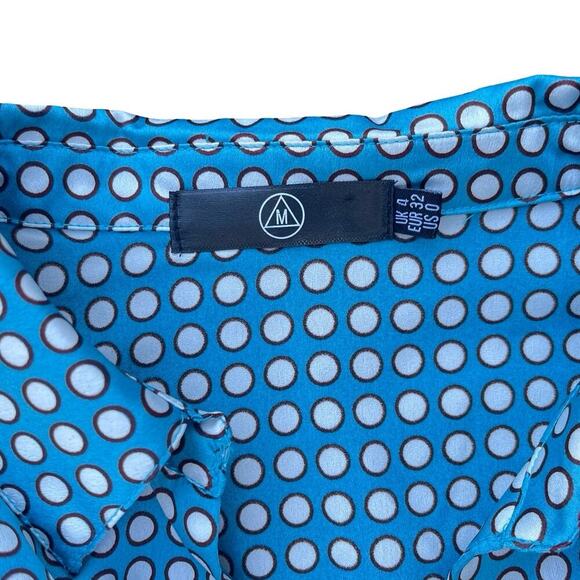 Missguided Polka Dot Twist Front Mini Dress Long Bell Sleeve Blue White - Size 0 - Picture 4 of 11